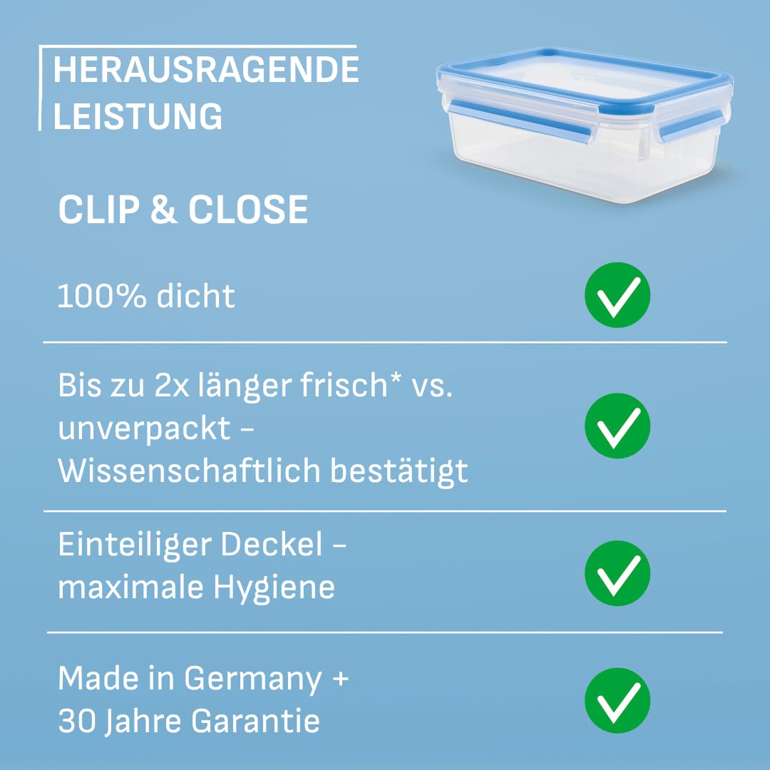 EMSA Clip & Close Frischhaltedose, Eiswürfelform, 22,6 x 16,5 x 4,9 cm, flexibler Boden, Aufbewahrungsbox, 100 Prozent dicht, spülmaschinen-, gefrier-, mikrowellenfest, Blau, Made in Germany, 514549 8