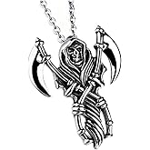 AZYOUNG Mens 316L Stainless Steel Retro Silver Grim Reaper Skull Head Pendant O-chain Necklace