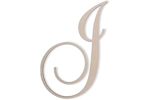Jess and Jessica Wooden Letter J, 14" Long x 1/4" Thick – Large Wooden Letters for Wall Decor, Unfinished Monogram Cursive Large Letters for Wall Decor or Kids' Nursery Design - Brock Script Font