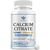 Calcium Citrate 1200mg Supplement with Vitamin D3 for Women and Men - Calcium Magnesium Zinc D3 Supplement for Bone, Teeth, Immune Support, Vegan-Friendly - 120 Tablets