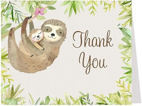 Amazon Com Sloth Baby Shower Thank You Cards Gender Neutral Boy Or Girl Watercolor Paper Jungle Safari Folding Thank You Notes Palm Leaves Mommy And Me Safari Hang Out Around Cards Blank