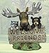 Outdoor Welcome Moose Bear And Raccoon Welcoming Statue By DWK | Adorable Garden Patio Animal Sculpture