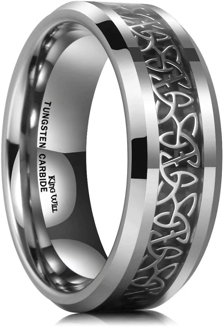 King Will Classic 6mm/8mm Tungsten Carbide Ring Wedding Band for Men Inlay Celtic Knot Engagement Ring Comfort Fit 6 | 