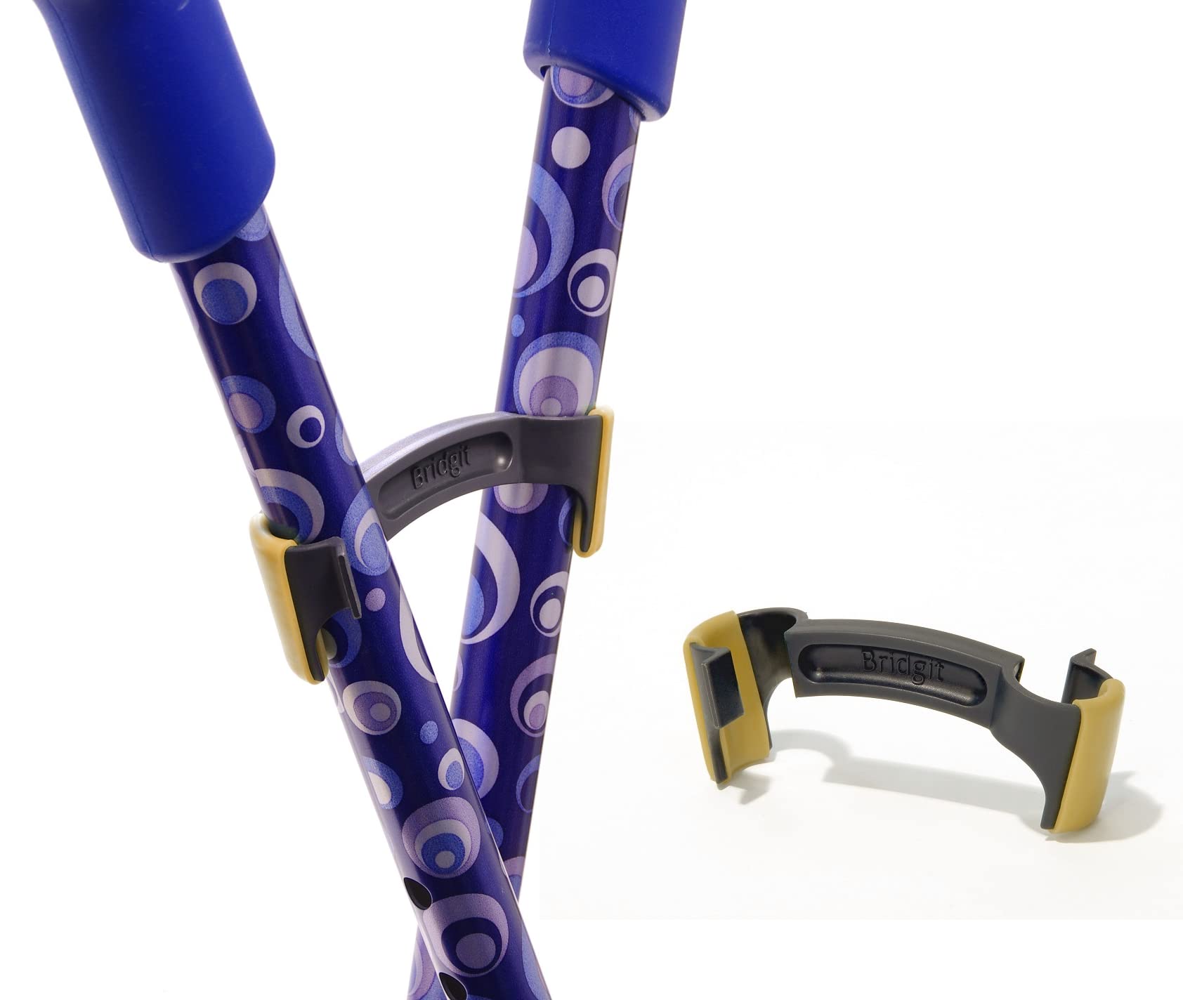 Bridgit Walking Stick/Crutch Holder Hook Clip - Link your Crutches Together & Stop Them Falling - Yellow