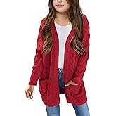 Arshiner Girls Open Front Cardigan Long Sleeve Casual Kids Fall Clothes Solid Thick Chunky Sweater Coat with Pockets