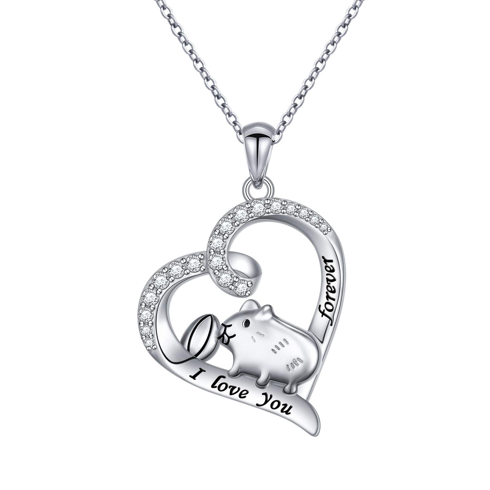 DAOCHONG 925 Sterling Silver Cute Animal Guinea Pig Pet Hamster in Heart Pendant Necklace for Women Teen Girls Birthday Gift,18 inch