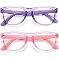 DYLB Kids Blue Light Blocking Glasses Girls Boys 2 Pack, Computer Glasses for Kids Girls Boys Age 3-10,Anti Blue Light & Headache (Transparent Purple + Transparent Pink)