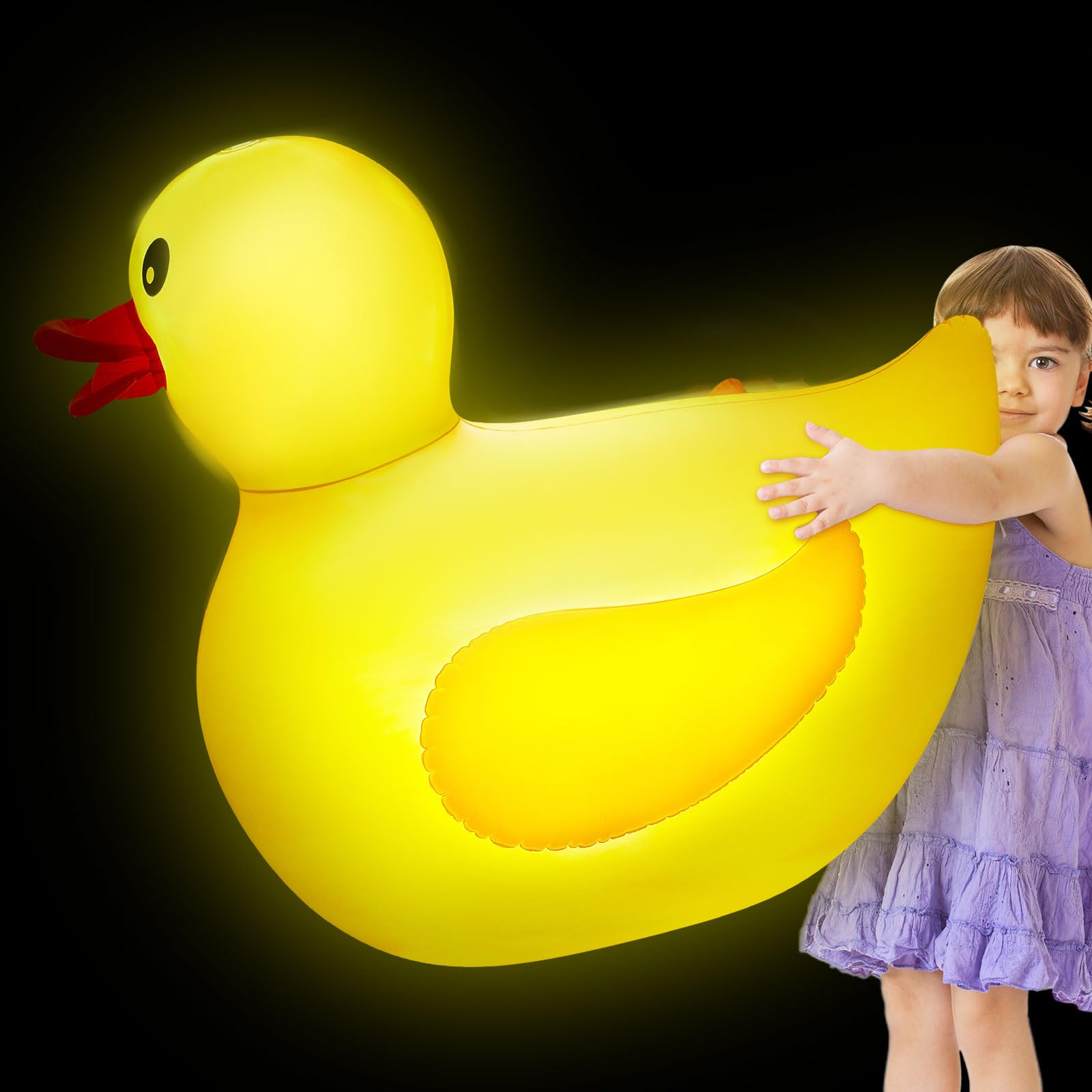 Photo 1 of Hungdao 1 Pack 4 Feet Inflatable Duck Pool Float with LED Lights Giant Inflatable Floaties Glow in The Dark Blow up Large Rubber Duck for Summer Pool Beach Party Decoration