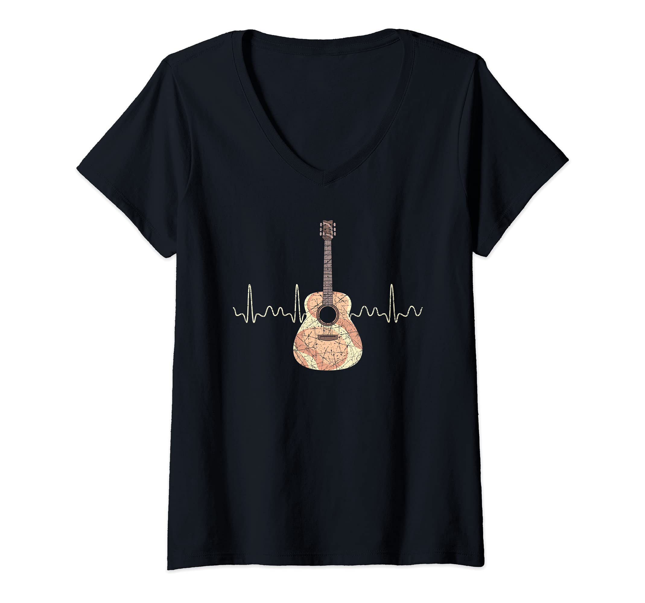 Womens Guitarist Heartbeat Acoustic Guitar Player Musician Guitar V-Neck T-Shirt