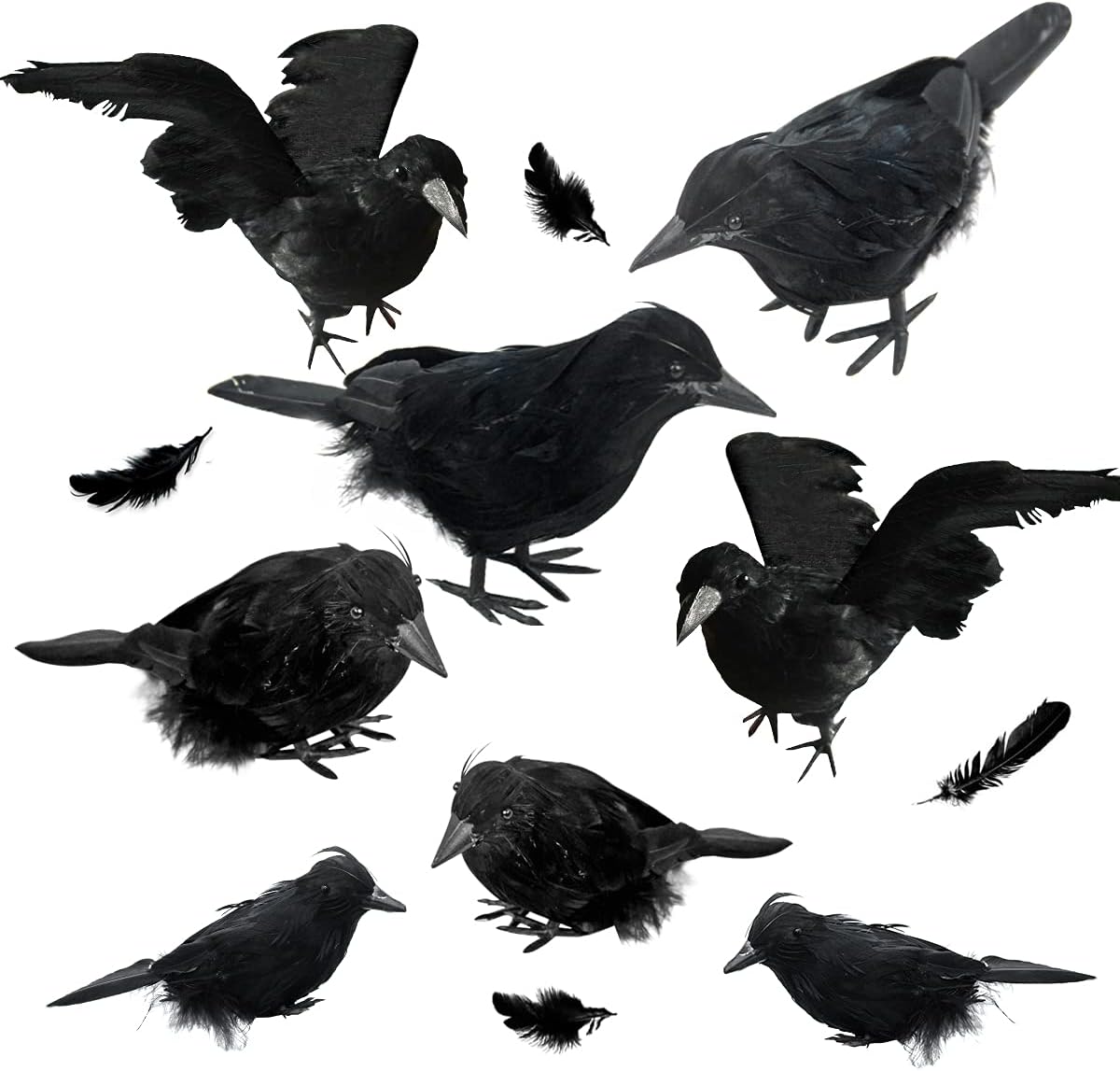 Holiday Décor Storage - Halloween Black Feathered Crows -8 Pcs Handmade Black Feathered Crow for Halloween Decorations/Black Birds Ravens Props Décor