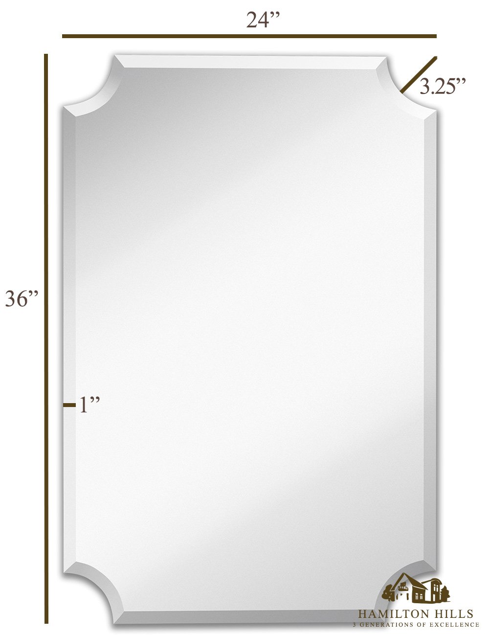 Large Beveled Scalloped Edge Rectangular Wall Mirror 1 inch Bevel