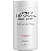 Codeage Grass Fed Beef Organs Supplement – Glandular Supplements - Freeze Dried, Non-Defatted, Desiccated Liver, Heart, Kidne