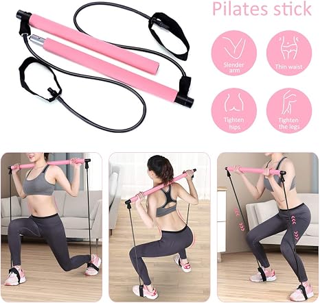 Pahajim Portable Pilates Bar Kit with Resistance Band Yoga Pilates Bar Kit Body Shaping Pilates Stick Hipsline Pilates Bar with Foot Strap