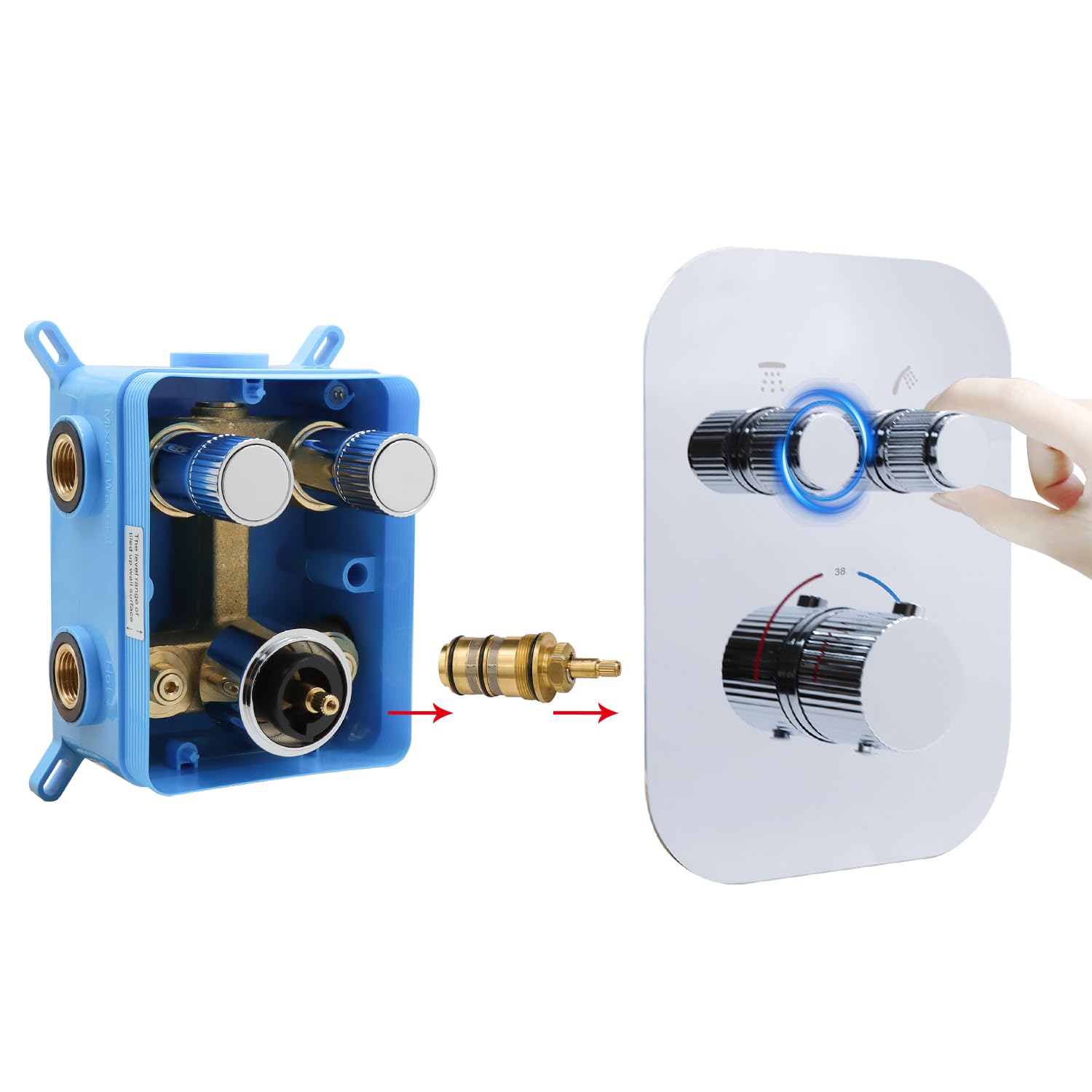 Delnet Upgraded Thermostatic Shower Mixer Valve, 2 Way Shower Diverter Valve, Dual Function Brass Concealed Shower Valve Can Control Flow and On-Off Simultaneously, Chrome