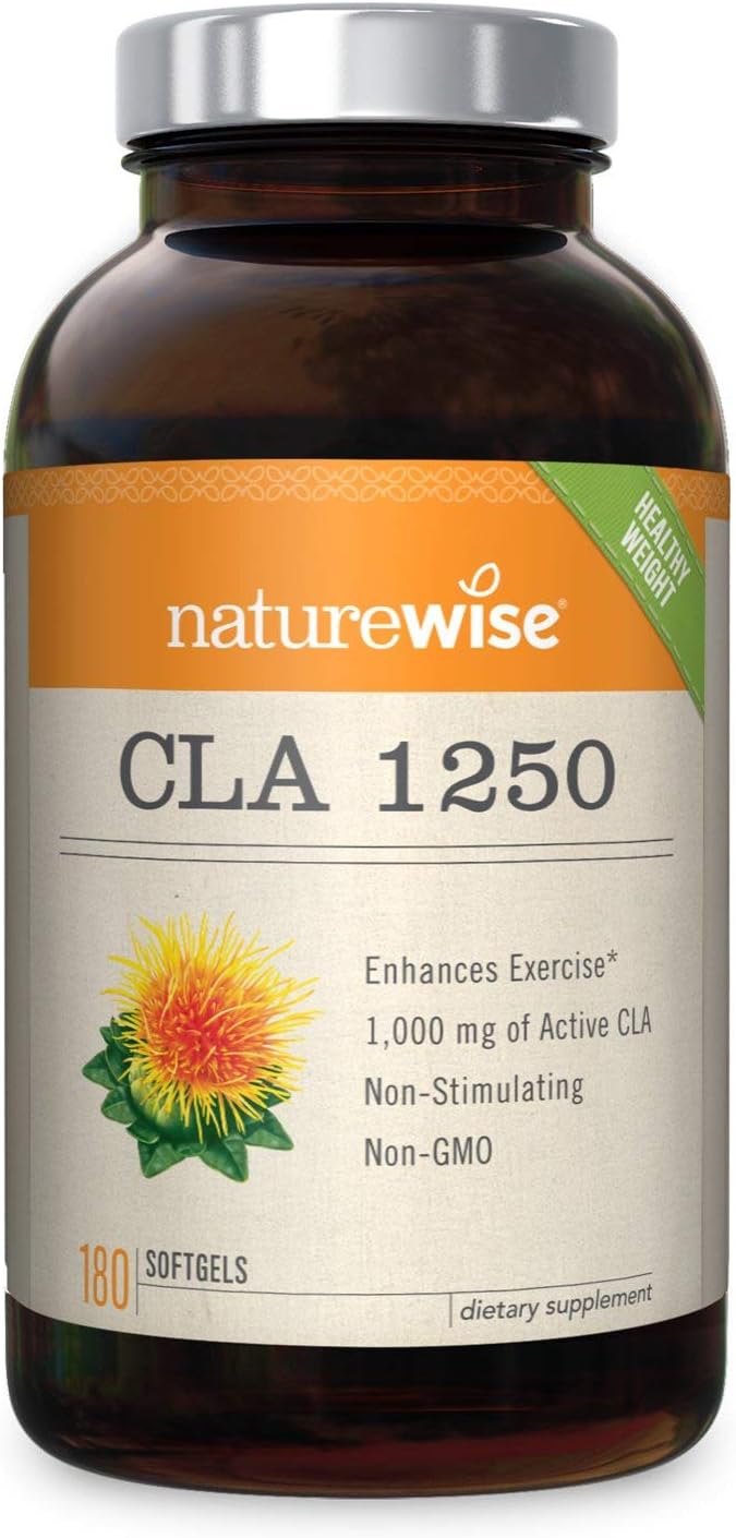 NatureWise CLA 1250 Natural Weight Loss Exercise Enhancement (2 Month Supply), Increase Lean Muscle Mass, Non-Stimulating, Non-GMO, Gluten-Free, & 100% Safflower Oil (Packaging May Vary) [180 Count]: Health & Personal Care