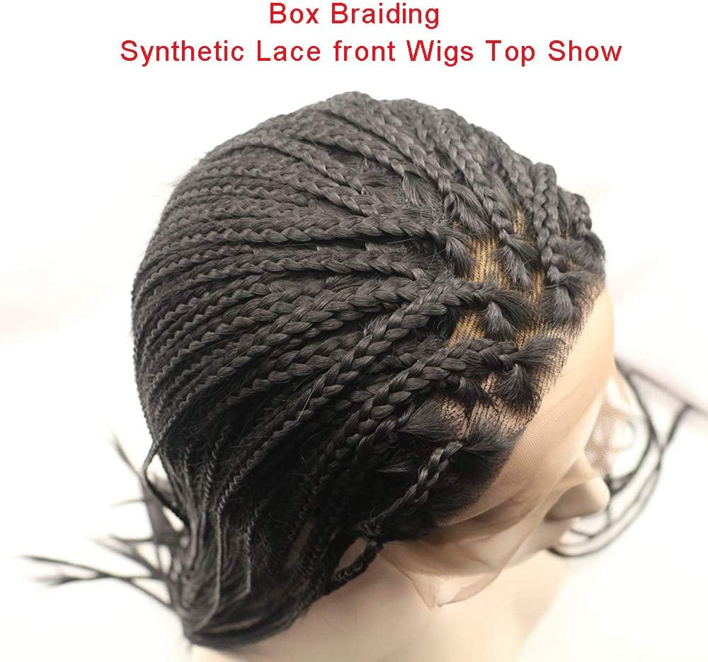Handmade Black Braided Wigs for Black Women Long Synthetic Lace Front Wigs Realistic Straight Long Black Micro Box Braid Hair Wig Glueless Heat Resistant Fiber Hair Density 26inch - Image 4