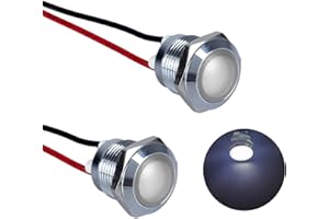 DMWD 2Pcs 12mm 12V-24V 20mA Metal Energy Saving LED Indicator Light Spherical Round Signal Lamp 0.47" Mounting Hole Waterproof with 15cm/5.91in. Wire for Car Truck Boat White LED