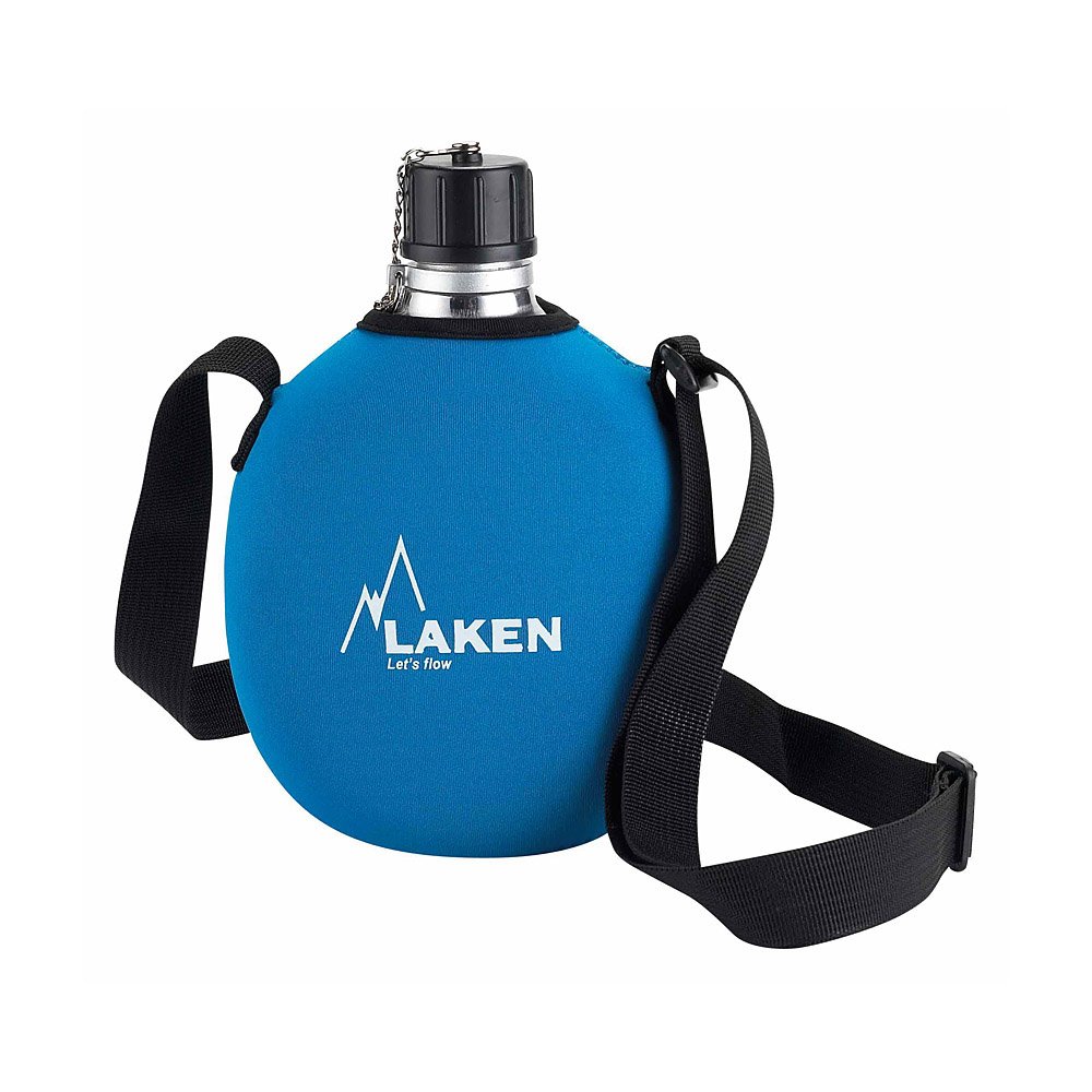 Laken Clasica 1 Litre Water Canteen, Aluminum Camping Bottle with Neoprene Pouch and Strap, Narrow Mouth, Leak Proof, BPA, Blue