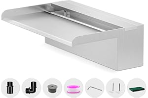 Pool Fountain, LONGRUNNEW Stainless Steel Pool Waterfall Spillway with Pipe Connector Kits for Indoor/Outdoor Decorative, 11.8 Inches Pool Water Feature for Garden Patio, Backyard Koi Pond Decor