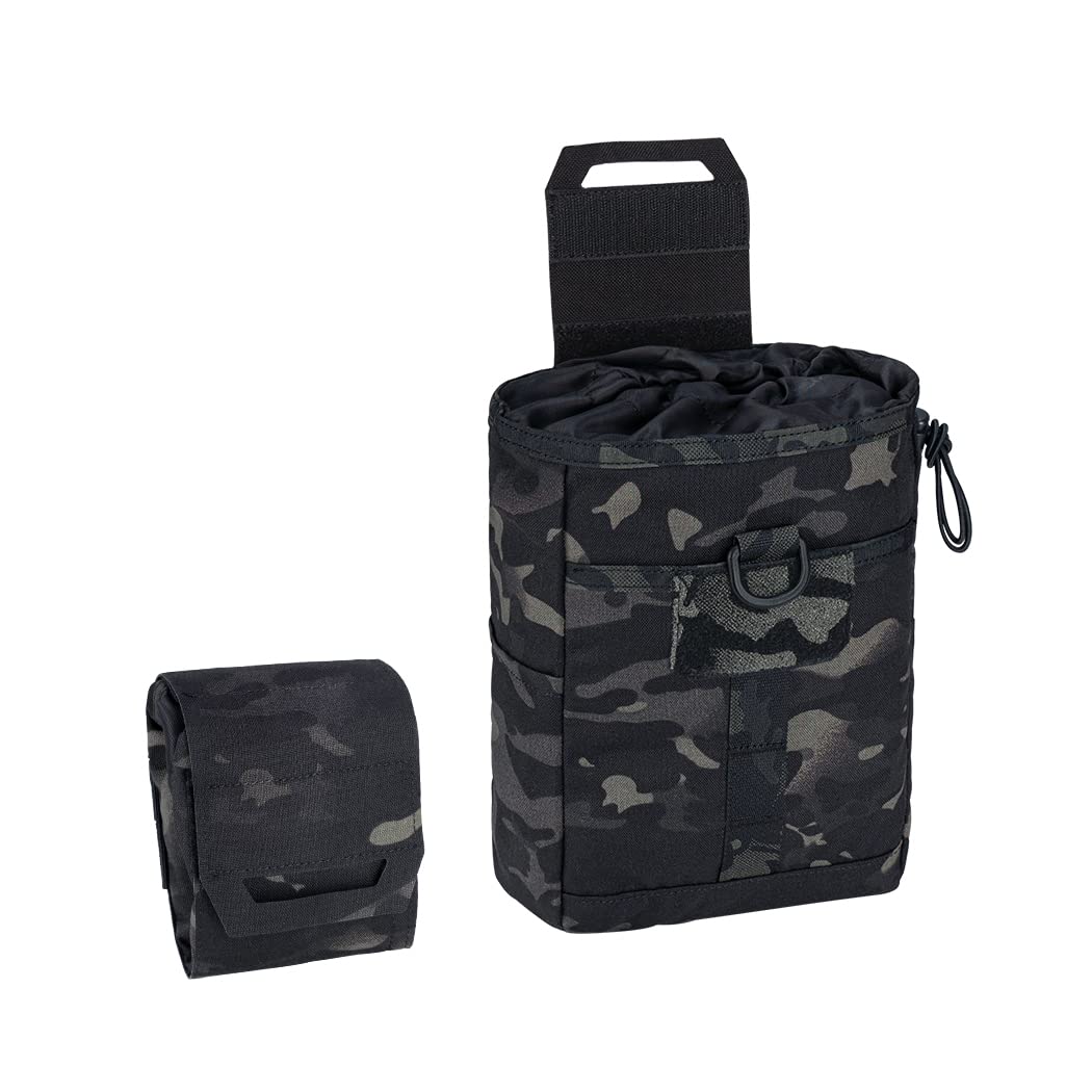 IDOGEAR Molle Dump Pouch Tactical Molle Pouches Foldable Drawstring Mag Pouches for Battle Belt Vest Plate Carrier Backpack Utility Folding Dump Pouch Waist Bag (camo Black)