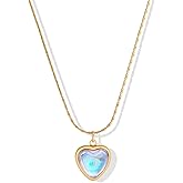 Zikichiky Created Opal Heart Necklace 14K Gold Plated Birthstone Pendant Necklace Dainty Love Heart Charm Jewelry Gifts for Women