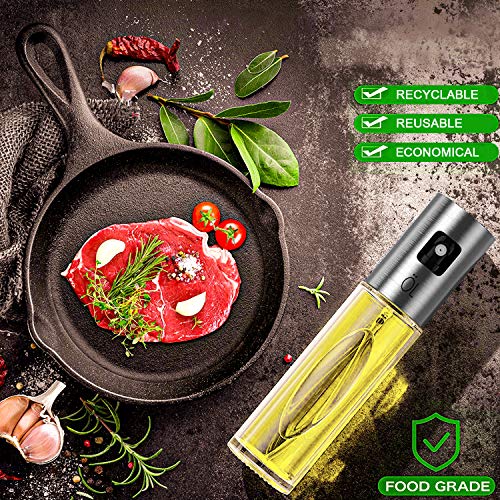 Besmon Olive Oil Sprayer Food-grade Glass Bottle dispenser for Cooking, BBQ, Salad, Kitchen Baking, Roasting, Frying (Clear)