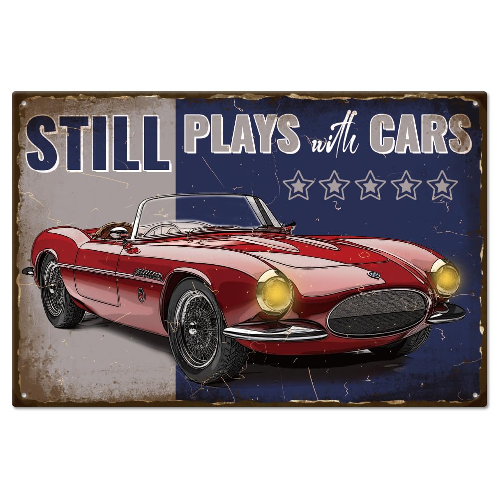 GLOBLELAND Retro Sports Car Tin Sign Vintage Metal Tin Sign Art Plaque Poster Retro Wall Decor Tin Painting Tin Signs 8×12inch for Home Bar Coffee Shop Club Decoration