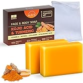 AURAE Kojic Acid & Turmeric Soap Bar for Clear, Hydrated Skin, Gentle Face & Body Cleanser with Vitamin C, Retinol, Collagen & Hyaluronic Acid, Paraben & SLS Free ((3.5oz x 2 Bars)