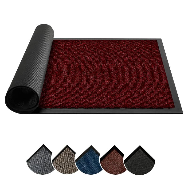 Circle of trust Dirt Trapper Door mats Indoor & Outdoor Red 40x60cm Doormat - Non Slip Rubber Back Floor Mat - Super Absorbent Heavy Duty Door Mat, Washable Door Mat Barrier Mat