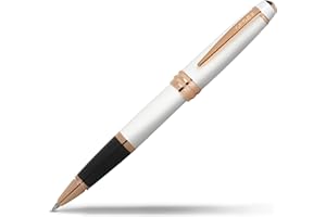 Cross Bailey Refillable Rollerball Pen Presented in a Premium Gift Box - Medium Point, Black Ink, White & Rose Gold