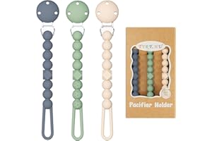 TYRY.HU 3 Pack Silicone Pacifier Holder Clip with One Piece Beads for Boys and Girls, Soft Flexible Pacifier Clip, Rust-Free Binky Clips with Texture, Keeps Pacifier Clean, Fits Most Pacifiers(Green)