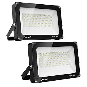 Onforu 2 Pack 150W LED Flood Light, 15,000lm 5000K Daylight White, IP66 Waterproof Super Bright Security Lights, Outdoor Floodlight for Yard, Garden, Playground, Basketball Court