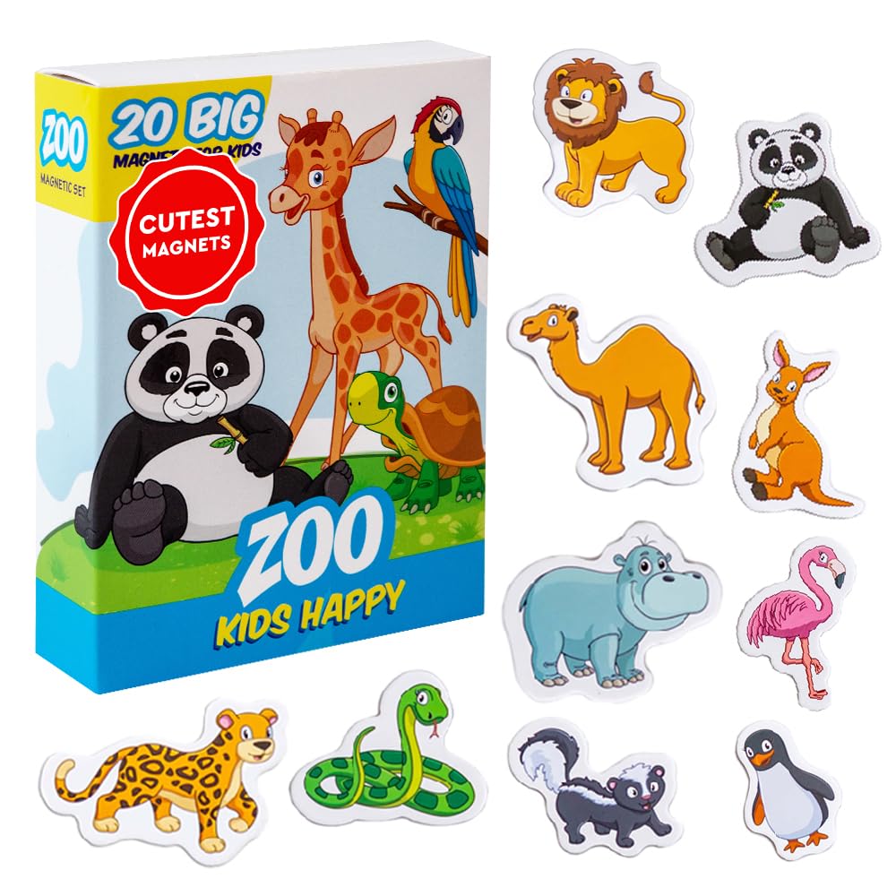 Zoo Animal Magnets for Kids 1-4 - Magdum - 20 Large Fridge Magnets - Educational Jungle Animal Learning Toy for Toddlers - Montessori Preschool STEM Set - Cute Wildlife Animals - Gift Idea