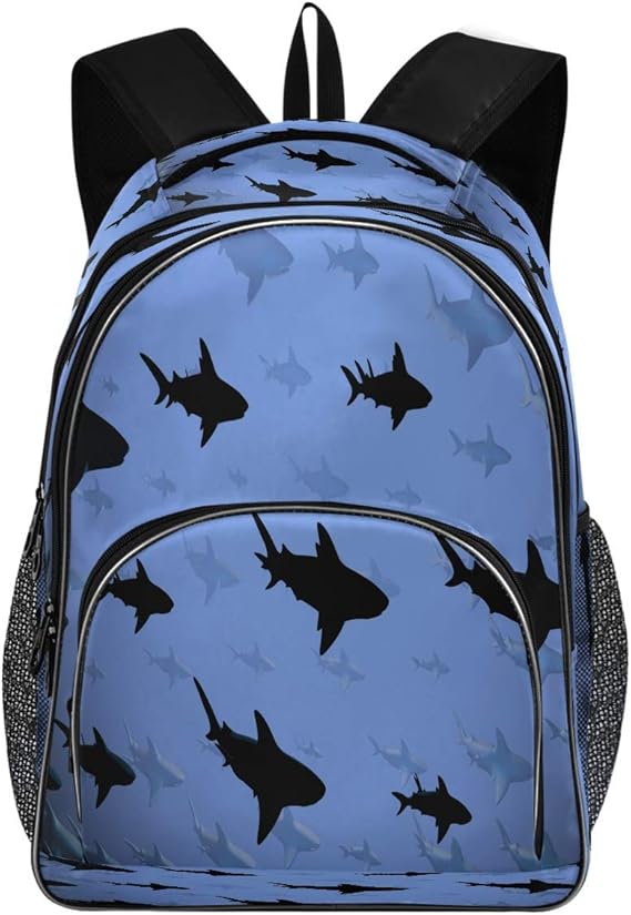 Sharks Swimming Backpack Blue Water Bookbags College Students Daypack