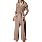 Dokotoo Jumpsuits for Women 2026 Summer Lantern Sleeves Rompers Wide Leg Casual Overalls with Pockets
