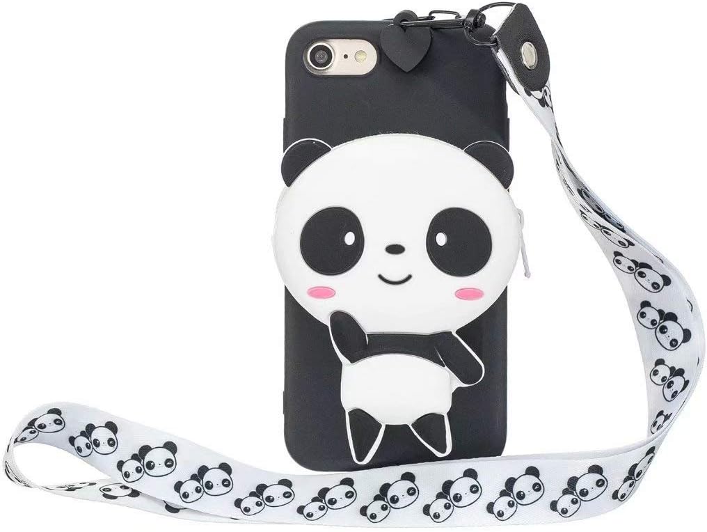 iPhone 7 / iPhone 8 Case, DiDicose Cute 3D Cartoon Cute Panda Cash Pocket Wallet Neck Strap Cool Unique Kawaii Funny Soft Silicone Rubber Case for iPhone 7 / iPhone 8 (4.7")