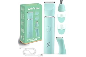AREYZIN Bikini Trimmer for Women Pubic Hair Trimmer Body Groomer Electric Razors Shavers for Pubic Arms Leg Hair Removal, with Extra Nose Trimmer Head,Rechargeable,IPX7 Waterproof,Green