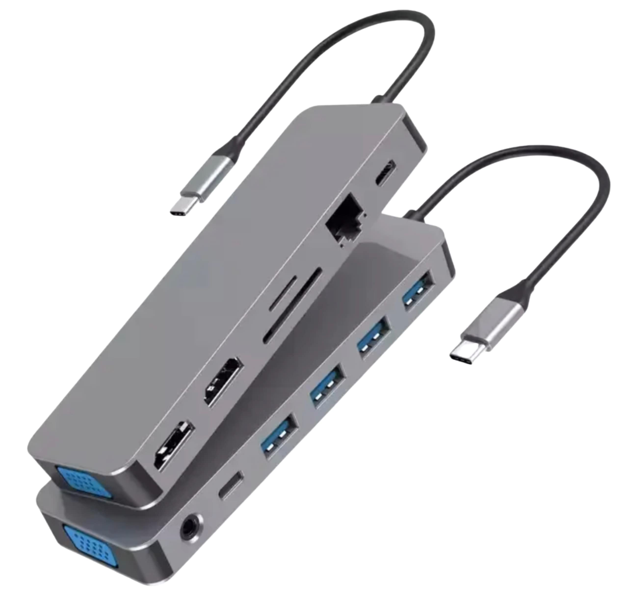 13 in 1 USB Type C Hub Multiport Adapter Dongle Docking Station Aluminium Dock 2 HDMI 4K, RJ45 Gigabit Ethernet,VGA,USB C 100W Charging/Data,3.5 Aux,4 USB 3.0,SD/TF Reader,Thunderbolt for USB C Device