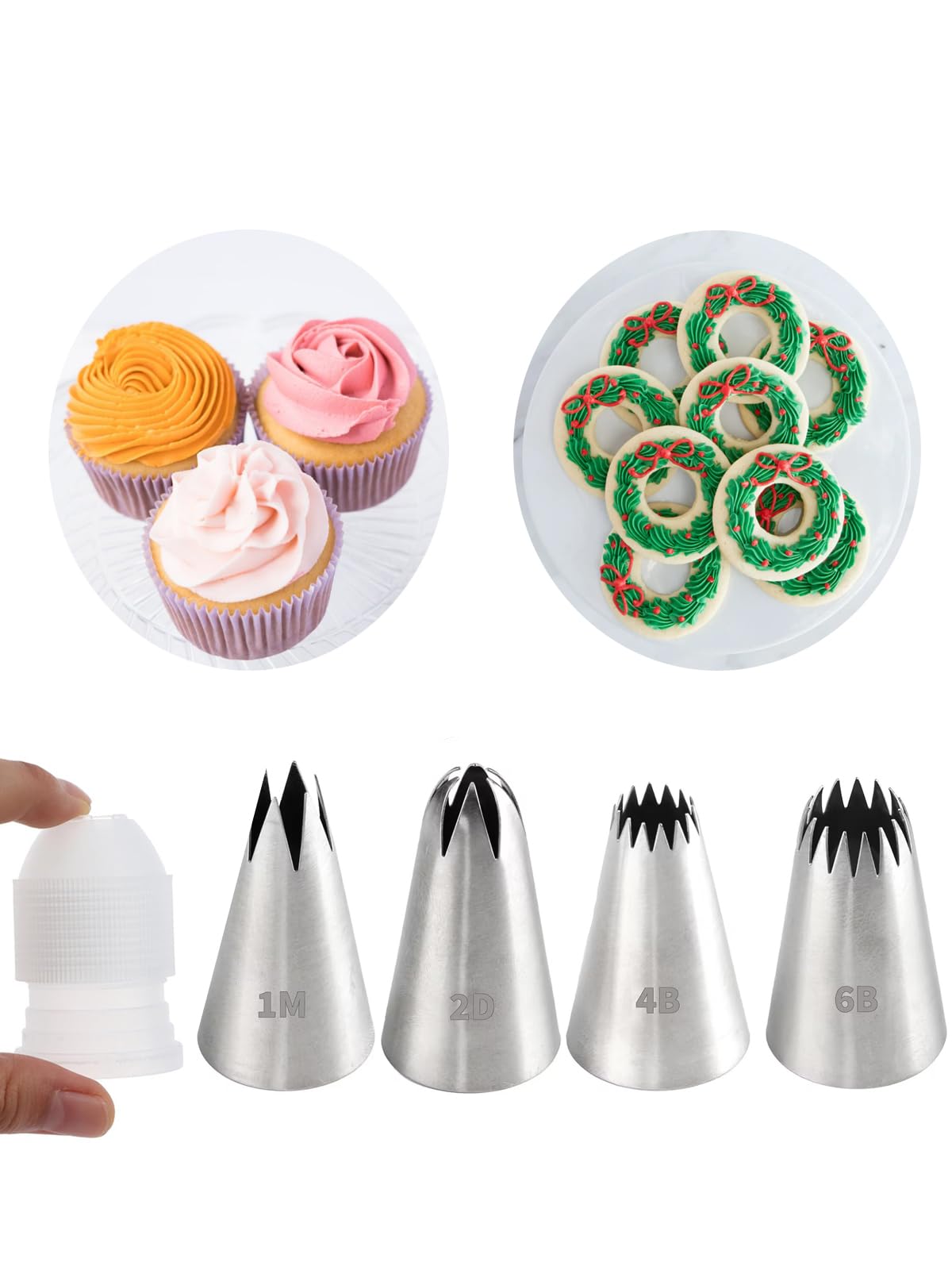 1M 2D 4B 6B Large Piping Nozzles and Coupler Set,Star Rose Drop Flower Churros Eclairs Piping Tips with Coupler for Cake Cupcake Cookie Decorating