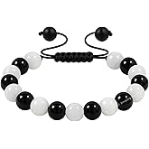 Amazing Gemstone Selenite Black Tourmaline Bracelet for Women Men's Gifts - Protection Healing Crystal Bracelet - 8mm Gemstone Beaded Adjustable Bracelet Pulseras Para Hombres Mujer Stocking Stuffers
