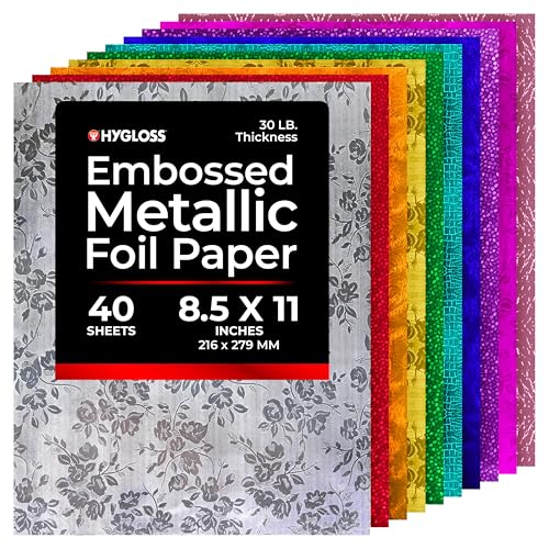 Hygloss Embossed Metallic Foil Paper - 40 Sheets Assorted Colors Shiny Papers -…