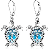 Sea Turtle Earrings Tree of Life Turquoise Turtle Earrings for Women Sterling Silver Turquoise Leverback Dangle Jewelry Christmas Gifts