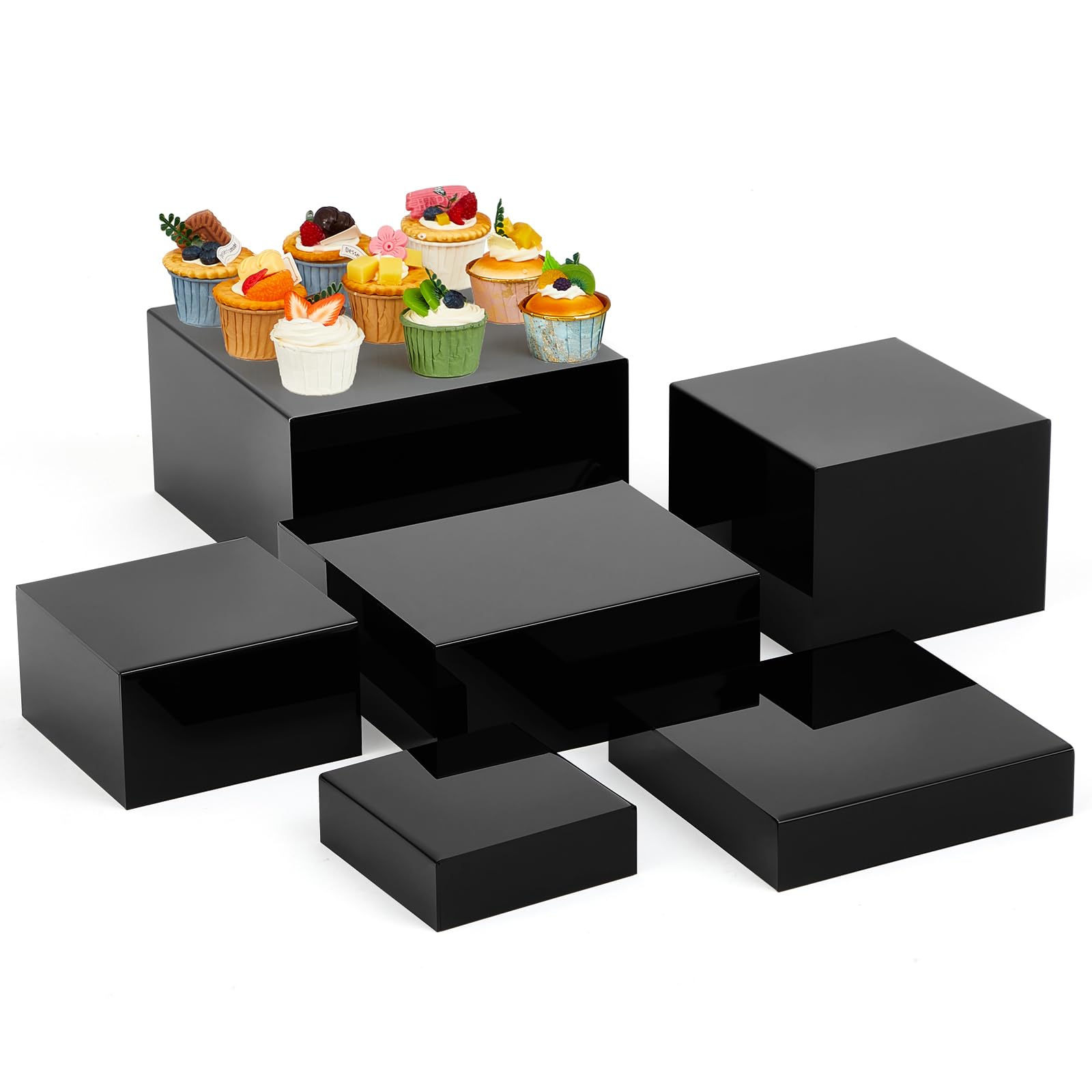 Photo 1 of Leinuosen 6 Pcs Large Buffet Risers, 6 to 11 Inch Catering Dessert Table Risers Food Decorative Stands with hollow bottom for Catering Supplies, Party(Black)