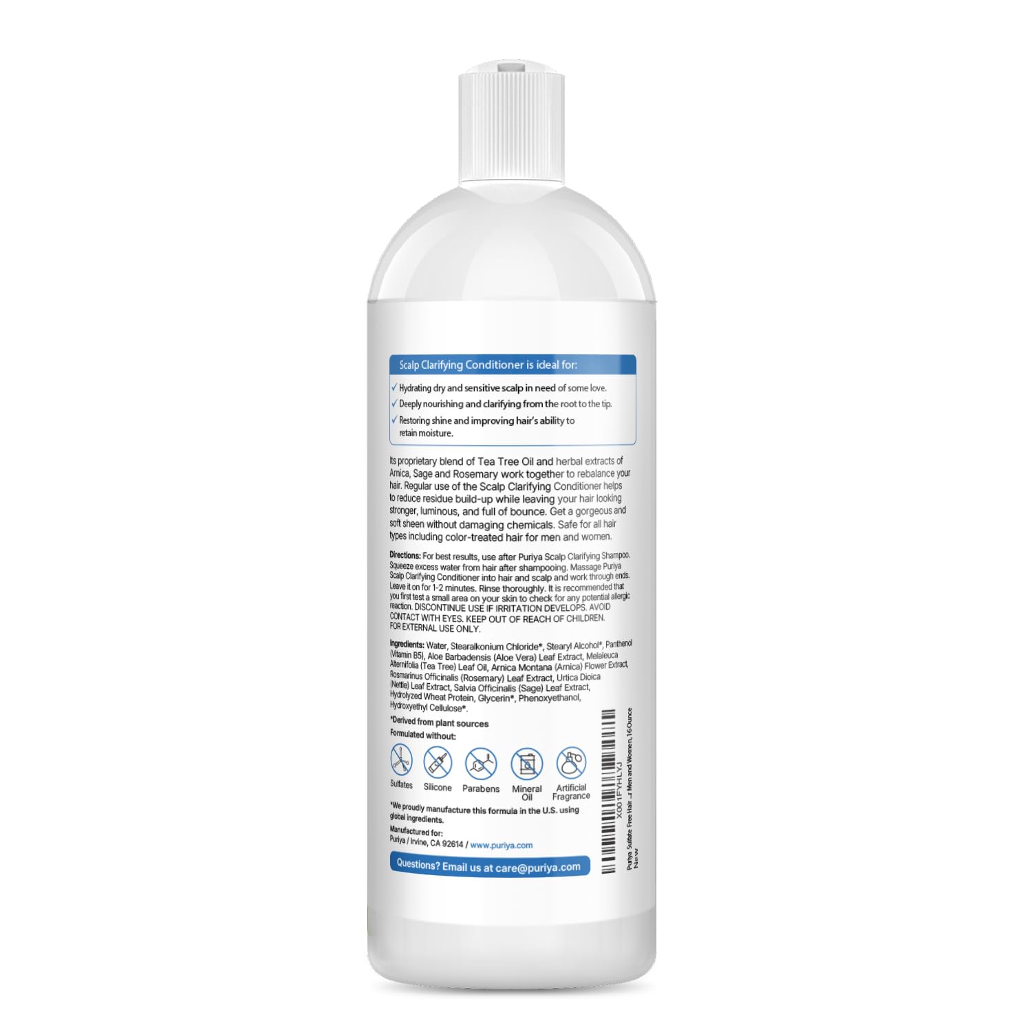Puriya Sulfate Free Hair Conditioner with Tea Tree Oil, Moisturizing | Treatment for Dry, Itchy, Flaky Scalp and Damaged Hair | For Men and Women | 16 Ounce