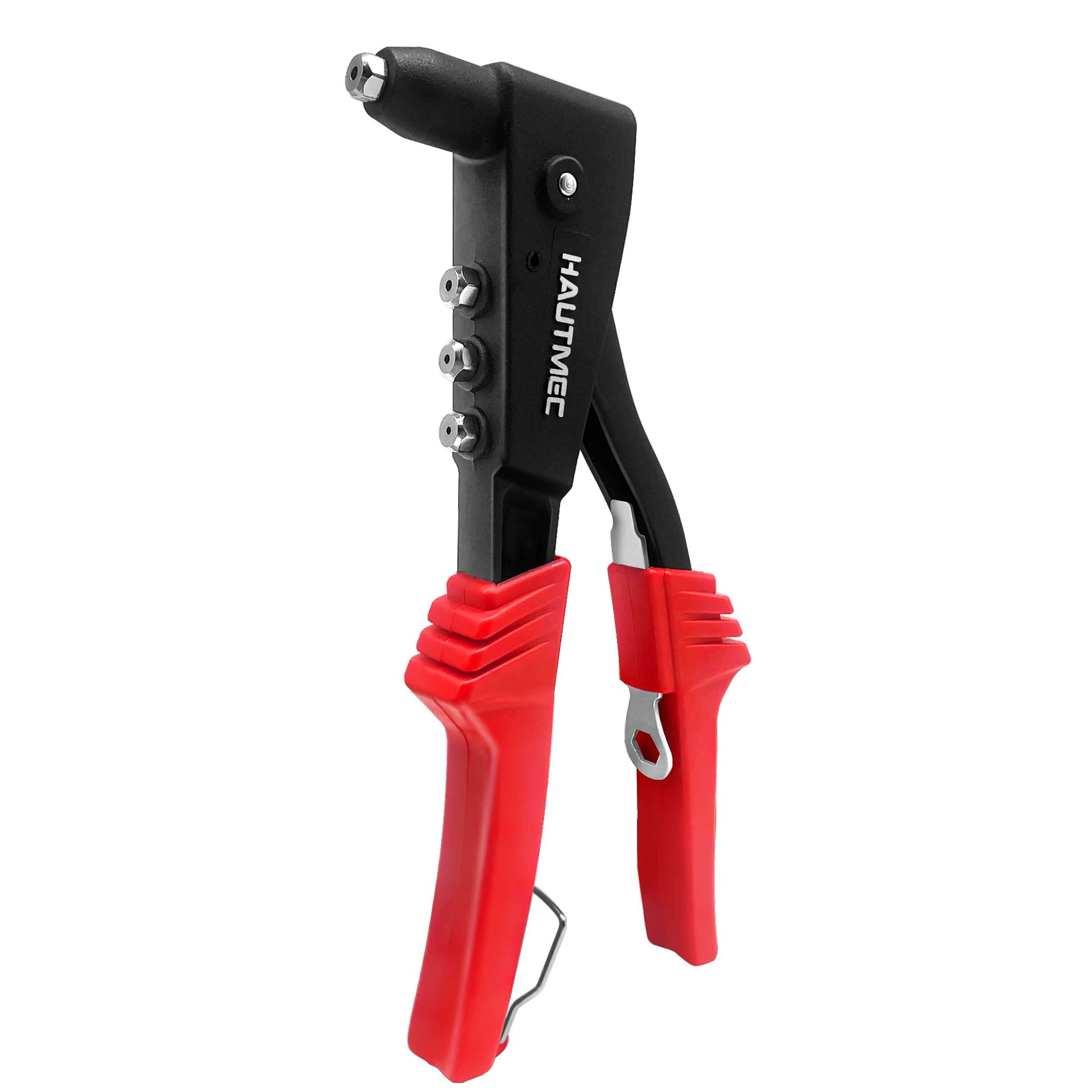 HAUTMEC Pop Rivet Gun with 4 Interchangeable Rivet Heads and Portable Wrench, Heavy Duty Durable Hand Riveter for Metal, HT0125-HR