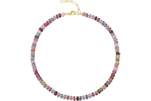shownii Boho Beaded Choker Necklace for Women,Gemstone Necklace Natural Stone 14K Gold Plated Handmade Necklace Jewelry Gift