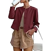 Cicy Bell Womens Balloon Long Sleeve Blazer Cropped Collarless Button Down Suit Jackets Business Casual Fall Outerwear