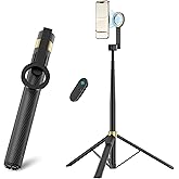 Vimose 65" Magnetic Tripod for iPhone, Selfie Stick Tripod with Remote, 360° Rotatable Extendable Travel Tripod Phone Stand with Metal Ring, Compatible with iPhone Android