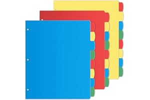 Jyusmile 3 Set Binder Dividers with 8 Tabs, Index Dividers for 3 Ring Binder, Multicolor Plastic Dividers with 3 Punch Holes, 24 Pcs Dividers for School & Office Supplies