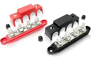 R2X RACING 4 Post Power Distribution Block Bus Bar Pair with Cover - Made in The USA - 400 Amp Rating – Marine Bus Bar, Automotive, and Solar Wiring – Battery Terminal Distribution Block - (Set of 2)(5/16”)